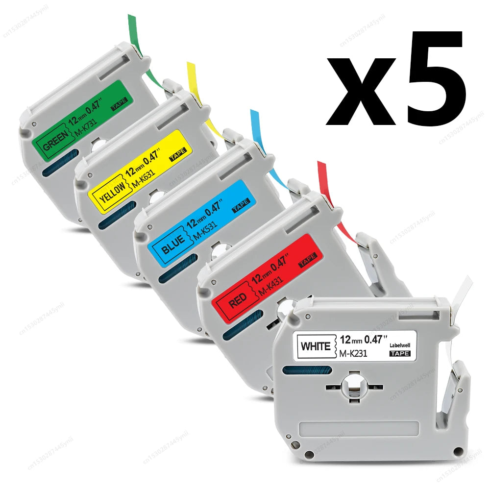 Brother MK-231 Compatible Label Tape 12mm Black on White 3/5-Pack