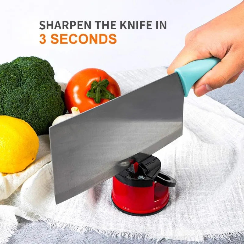 Portable Suction Base Kitchen Knife Sharpener – Red & Blue
