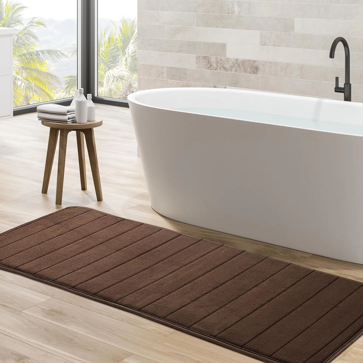 VIBE Memory Foam Bath Runner Rug – Brown Non-Slip 47 Inch