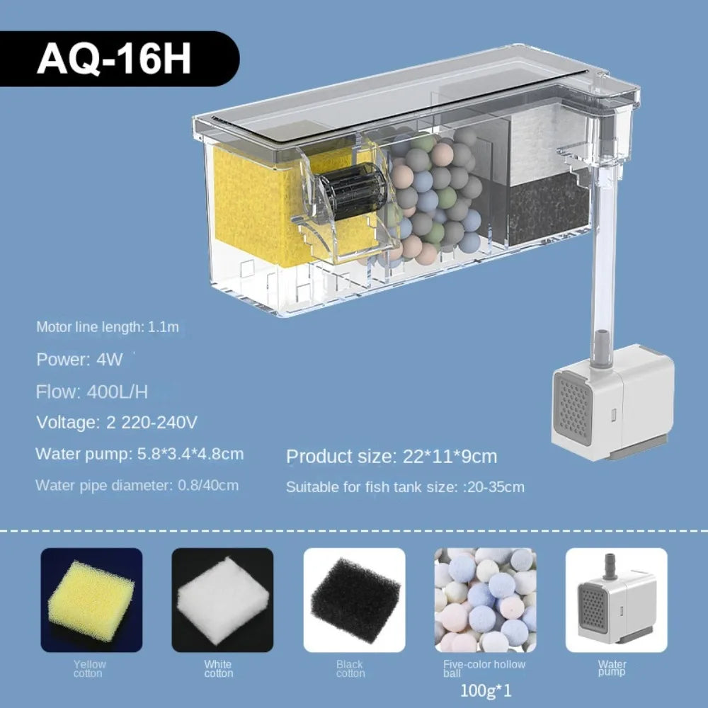 Wall Mounted Fish Tank with Waterfall Filter & Water Pump