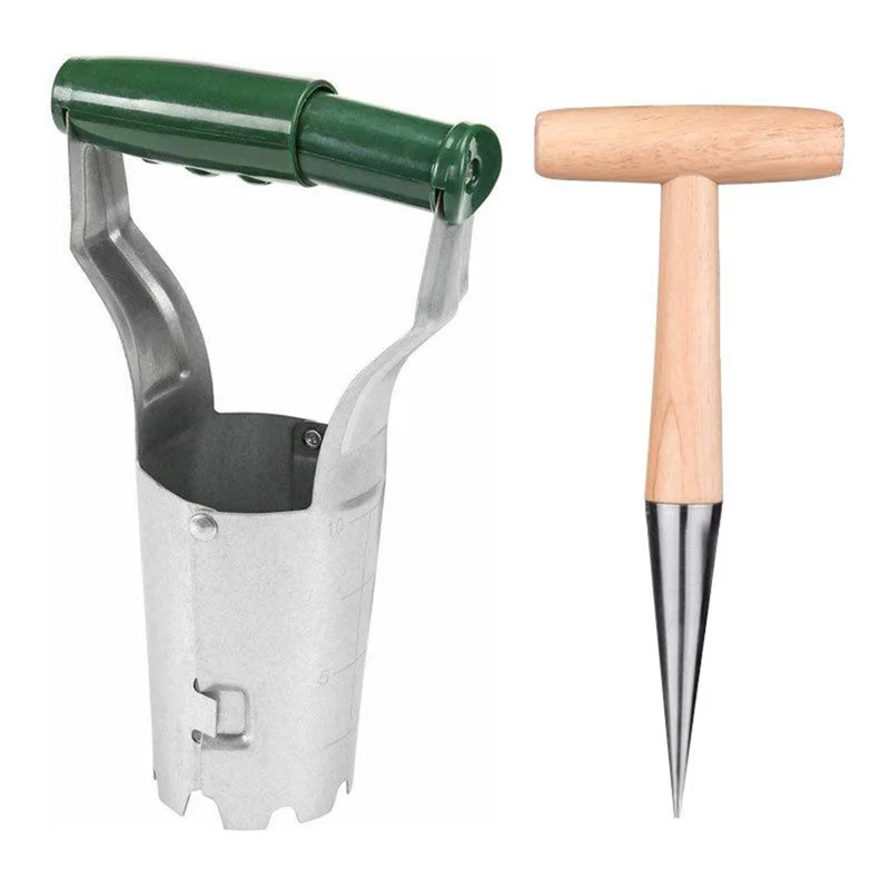 Stainless Steel Hand Dibber & Bulb Planter Set with Depth Marks