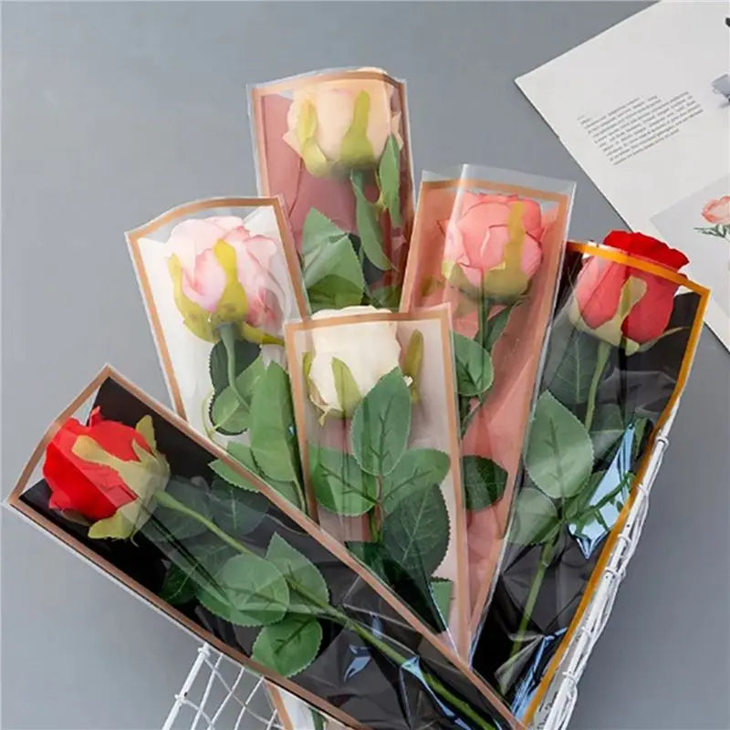100-Pack Black Single Rose Sleeves – Floral Bouquet Wrapping Bags