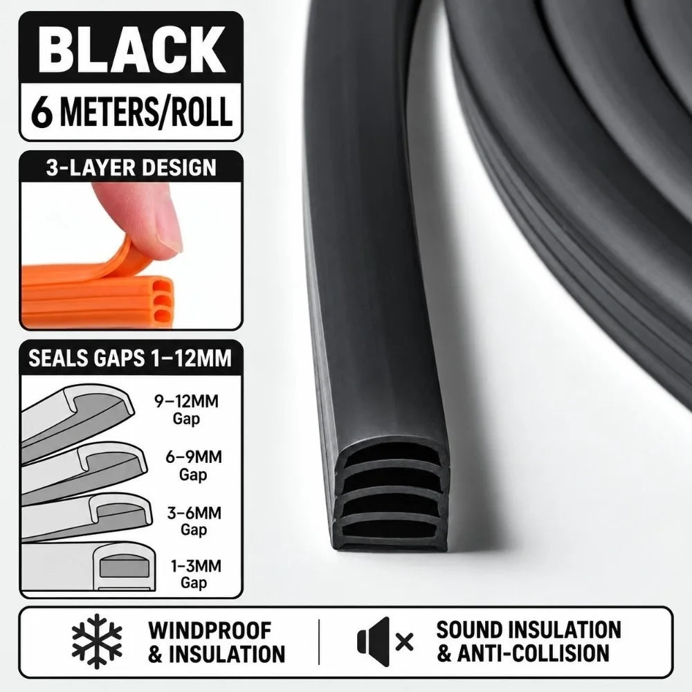 Self-Adhesive Door Seal Strip Rubber Weather Stripping 6m Roll