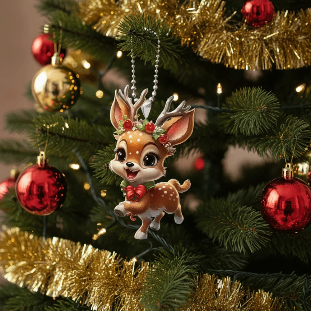 2D Acrylic Christmas Elk Ornament Pendant & Bag Charm