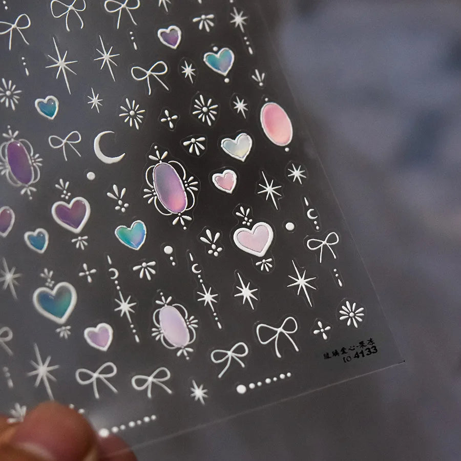 5D Punk Nail Art Stickers Moon Star Heart Rhinestone Decals