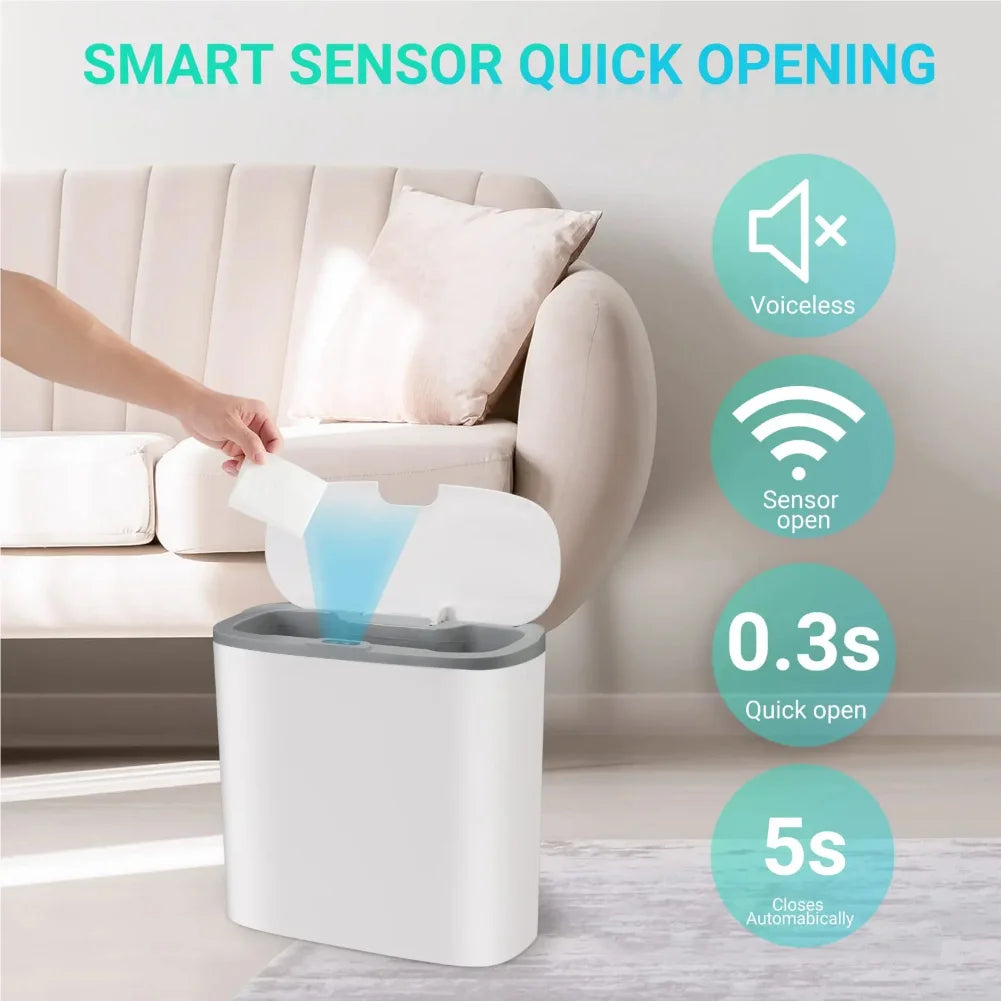 Touchless Motion Sensor Trash Can – Slim Waterproof Bin