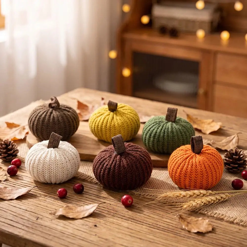 6-Pack Knitted Fabric Pumpkins – Multicolor Fall & Holiday Decor