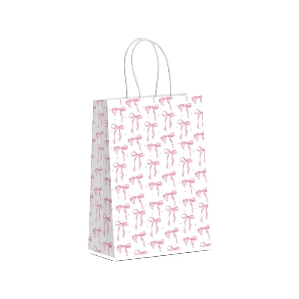 5-Pack Pink Kraft Paper Gift Bags with White Bow | Birthday