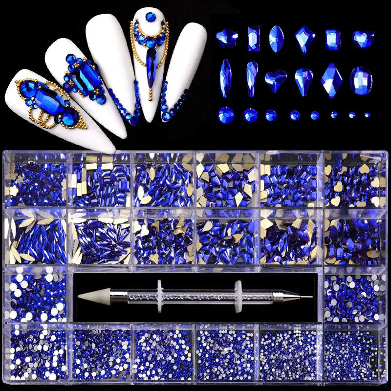 480pcs Nail Rhinestone Set – 21 Grid Mixed Diamond Gems