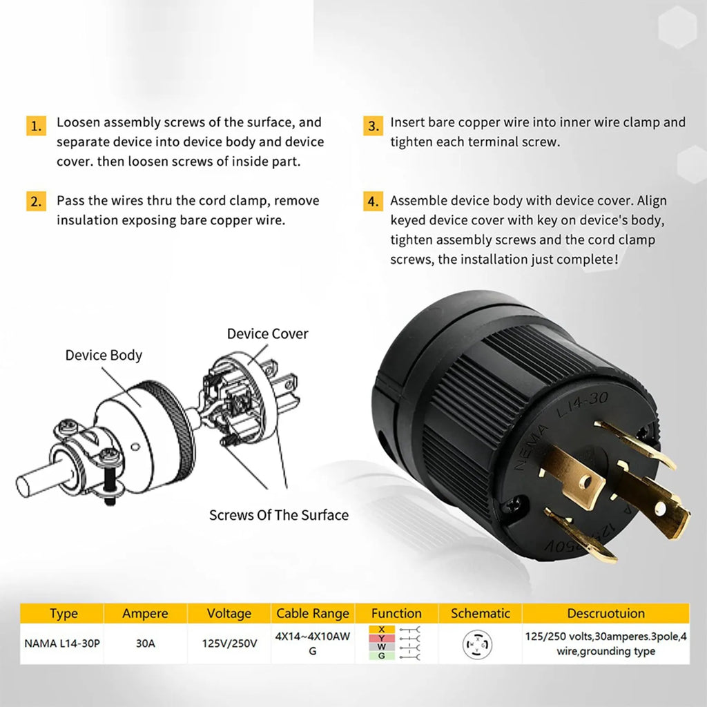 NEMA L14-30P & L14-30C 30A Locking Plug Connector Set 2-Pack