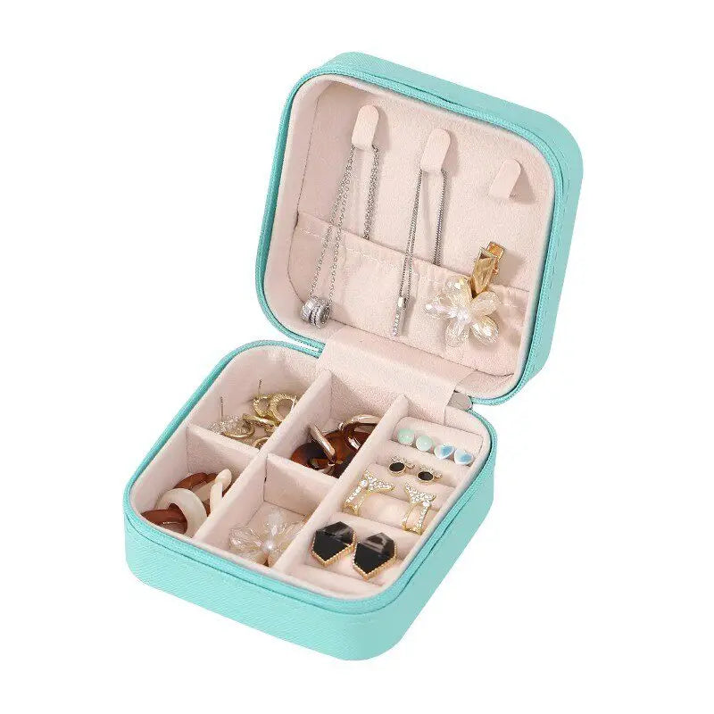 Portable PU Leather Travel Jewelry Box Zipper Organizer