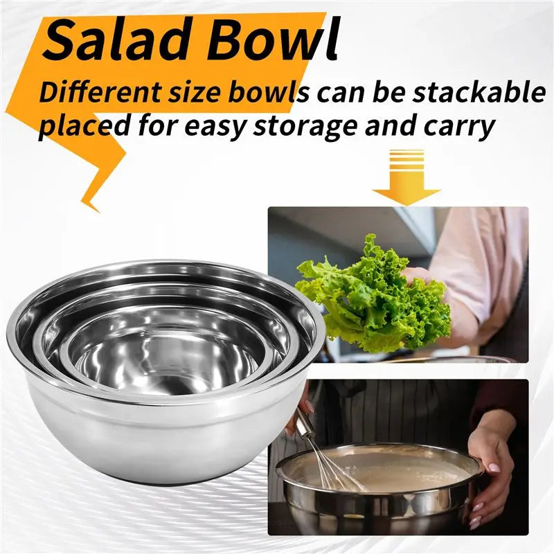 Stainless Steel Mixing Bowls Set with Lids & Non-Slip Base