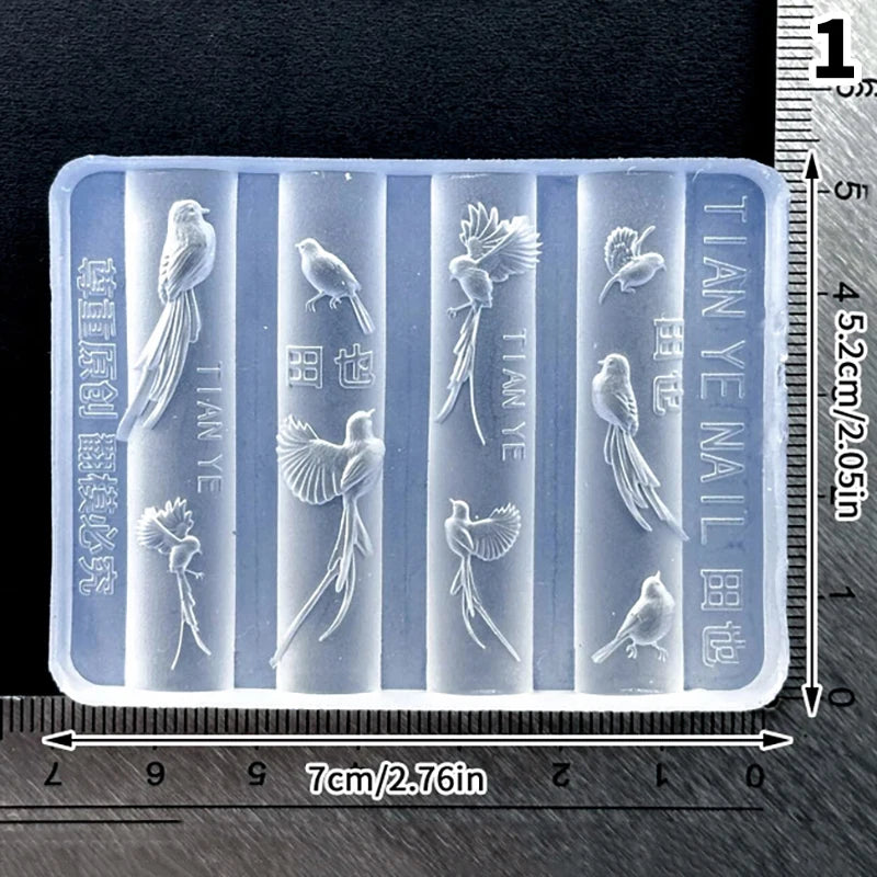 3D Silicone Nail Art Carving Mold – Monstera Leaf & Bird