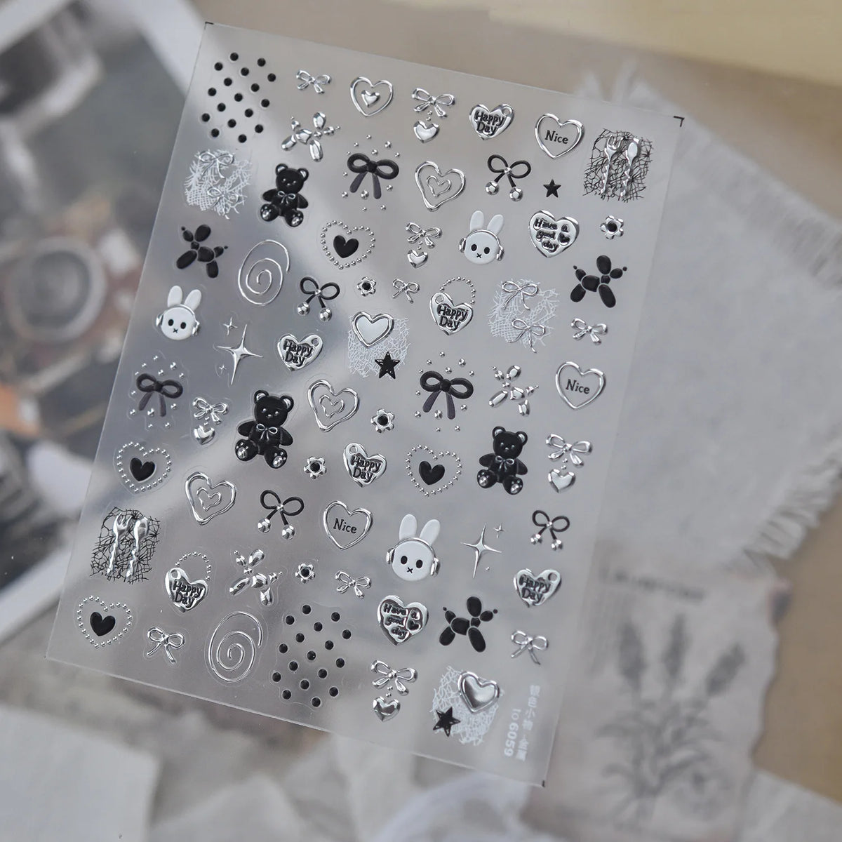 Retro Sweet Nail Stickers – Bear, Bow, Lace & Star Decals
