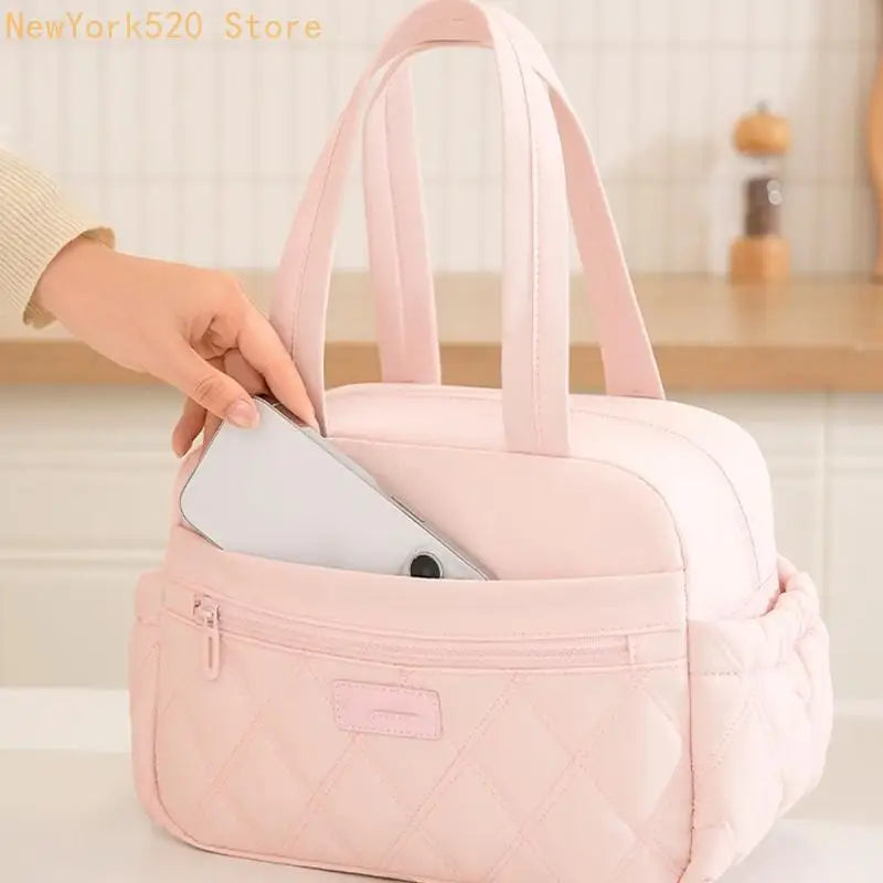 Quilted Insulated Lunch Bag – Pockets & Bottle Holder