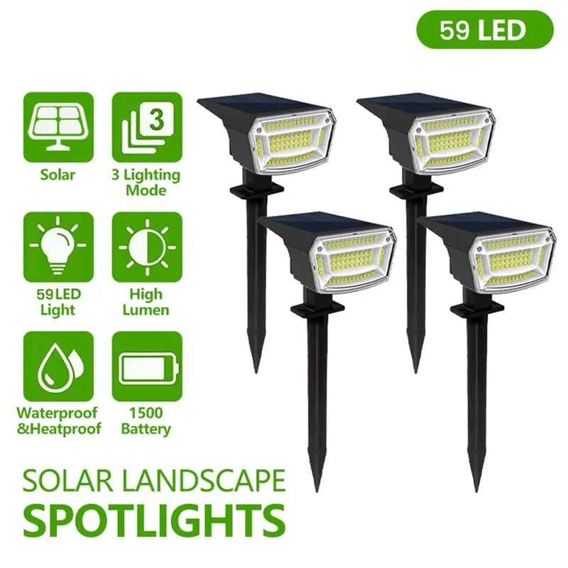 VIBE 4-Pack 59 LED Solar Garden Spotlights – IP65 Waterproof
