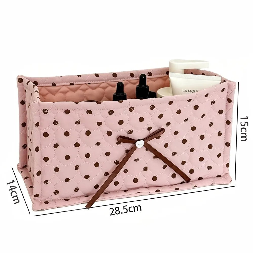 Quilted Heart Polka Dot Storage Basket – Desktop Organizer Box
