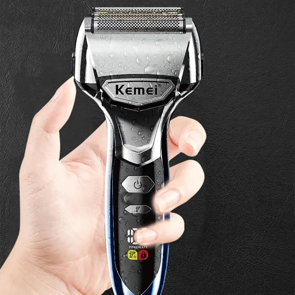 Kemei 5-Blade Electric Foil Shaver – Wet/Dry IPX7 Rechargeable