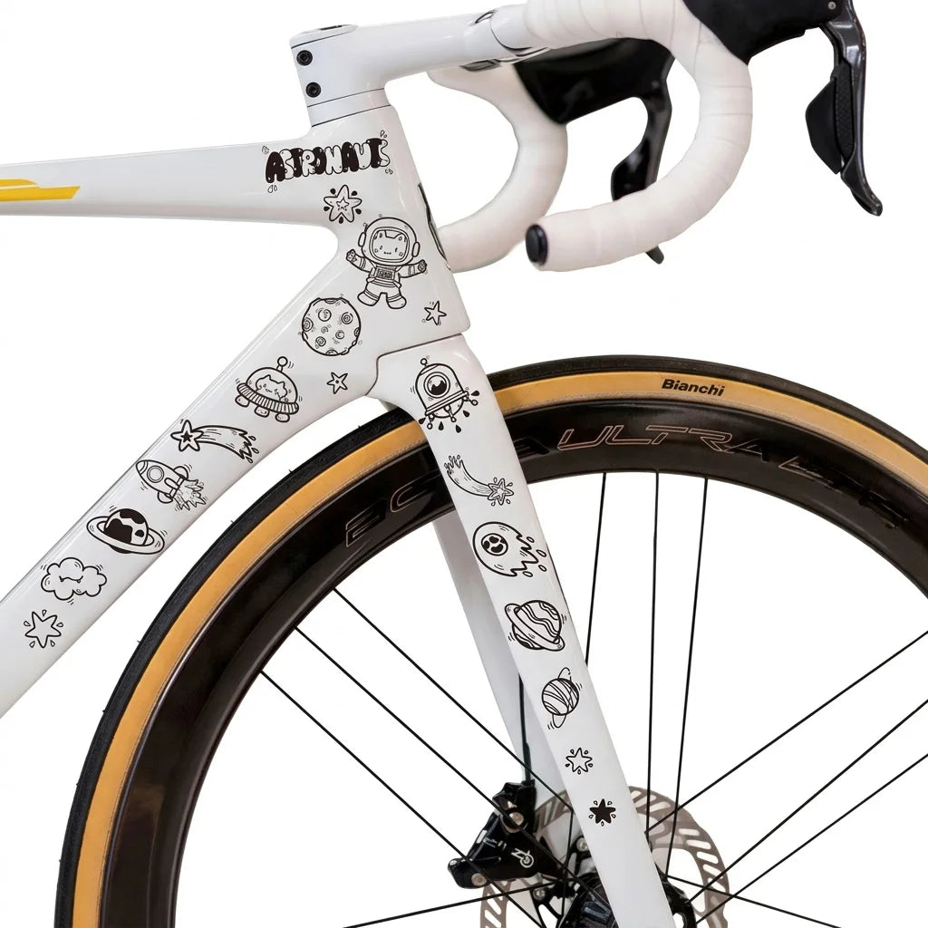 Waterproof Bike Down Tube Sticker – Astronaut Cat Design