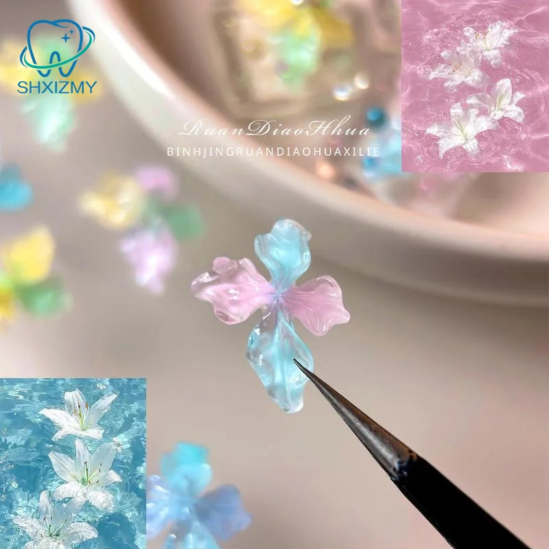 20Pcs 3D Ice Crystal Flower Nail Charms DIY Nail Art Decor