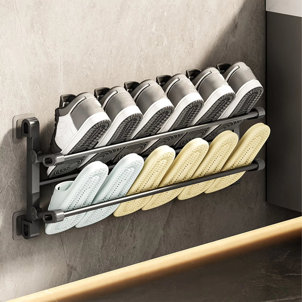 Foldable Wall-Mounted Shoe Rack – Double-Layer Space Saver