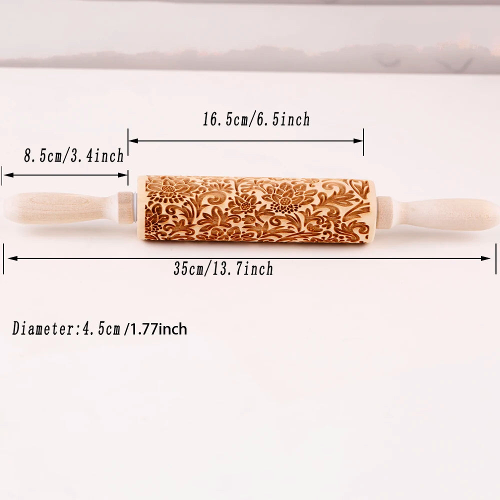 Wooden Sunflower Embossed Rolling Pin – Pastry & Cookie Stamp