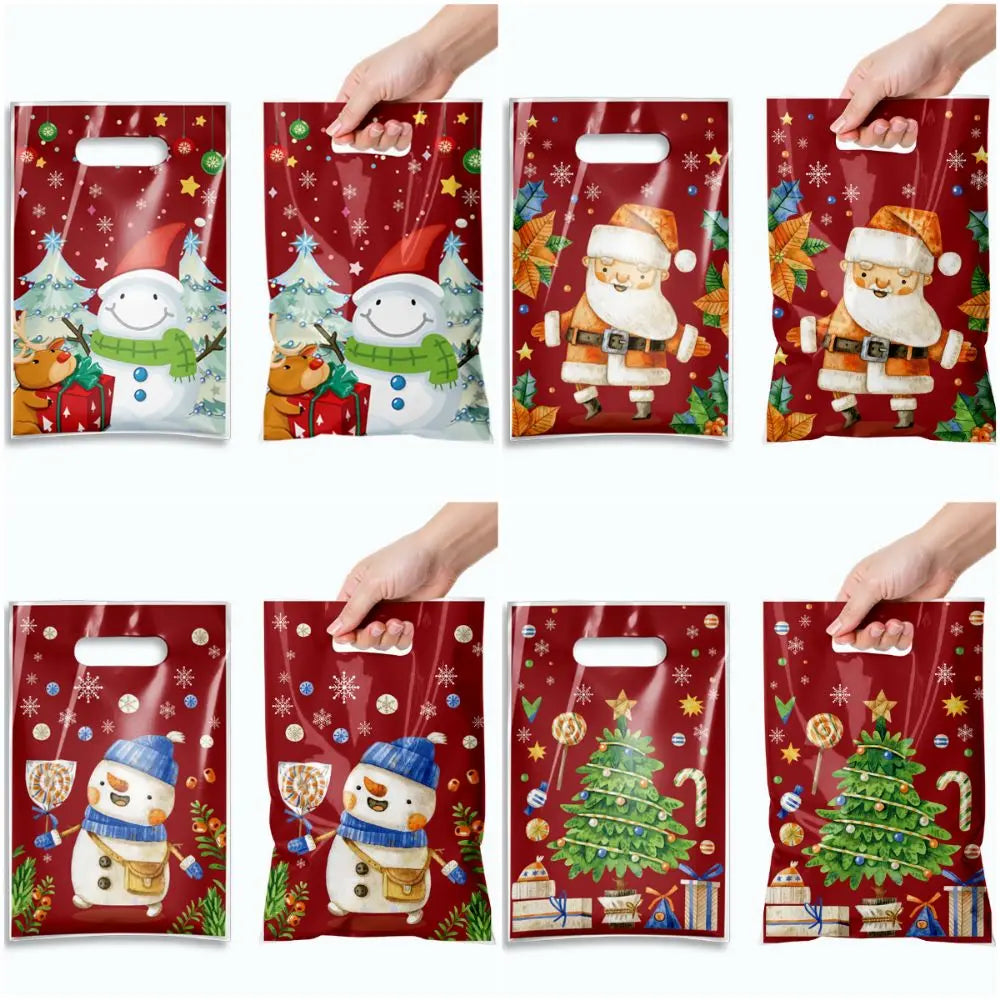 50-Pack Red Christmas Gift Bags – Santa & Snow Design
