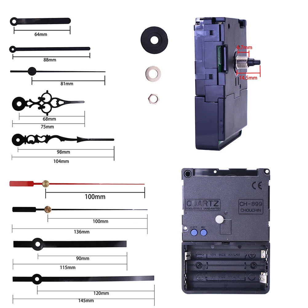 Smart WiFi Quartz Clock Movement Kit – Long Shaft & 9 Hands