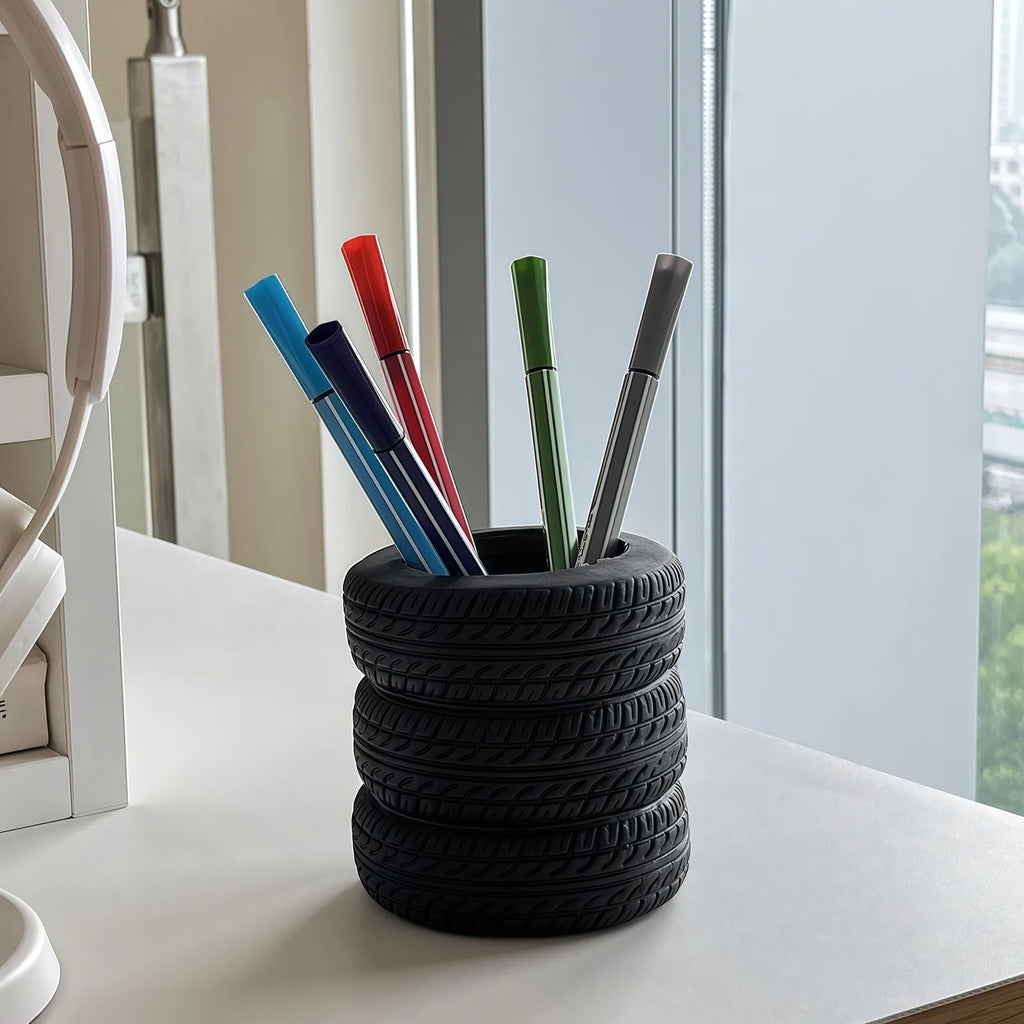 Creative Tire Shaped Pen Holder – Novelty Desk Organizer