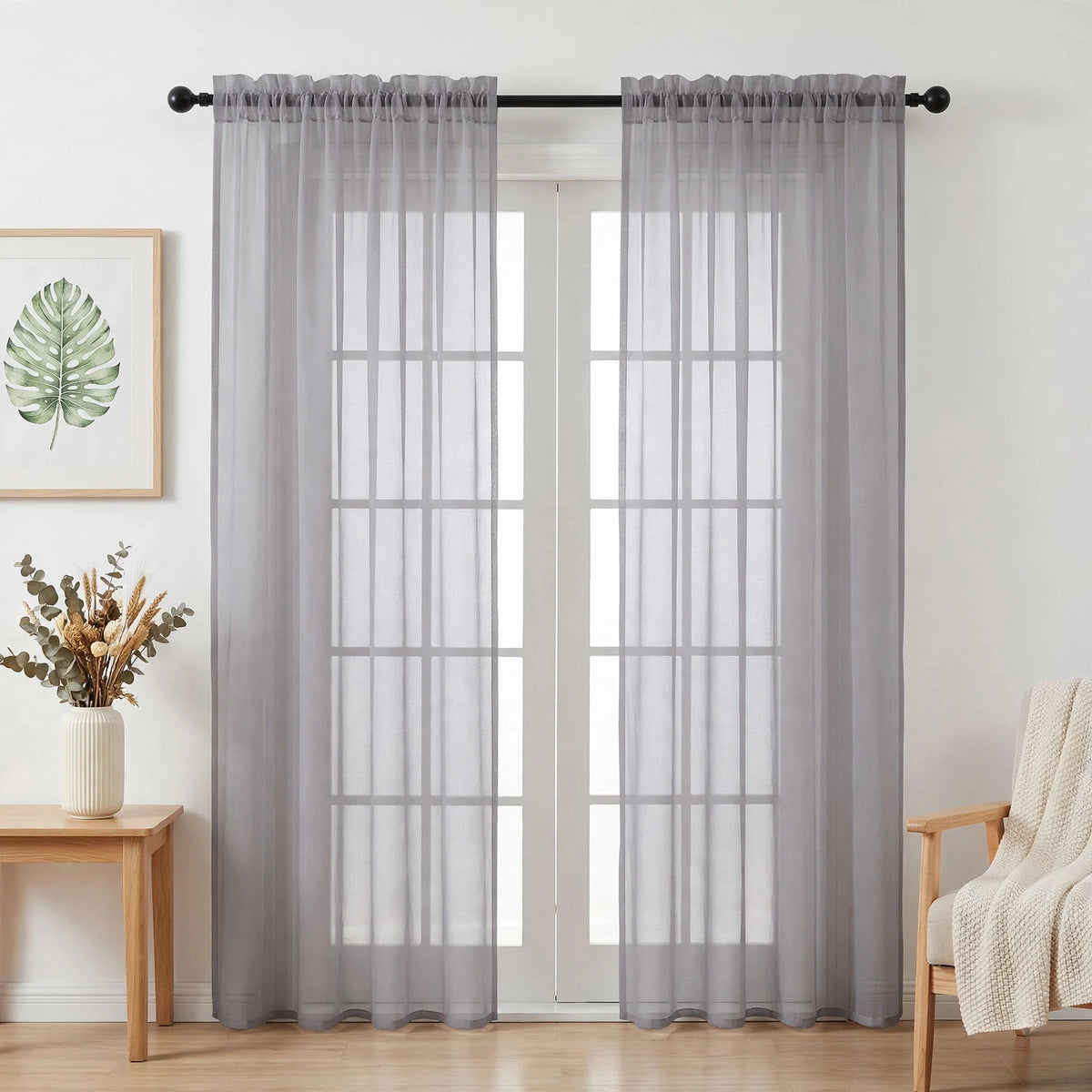 White Tulle Sheer Curtains – Thick Chiffon Voile Drapes 2 Panels