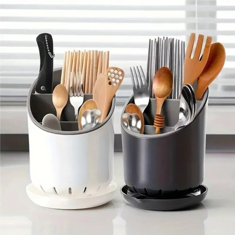 Plastic Cutlery Holder with Drainer – Spoon Fork Knife Organizer