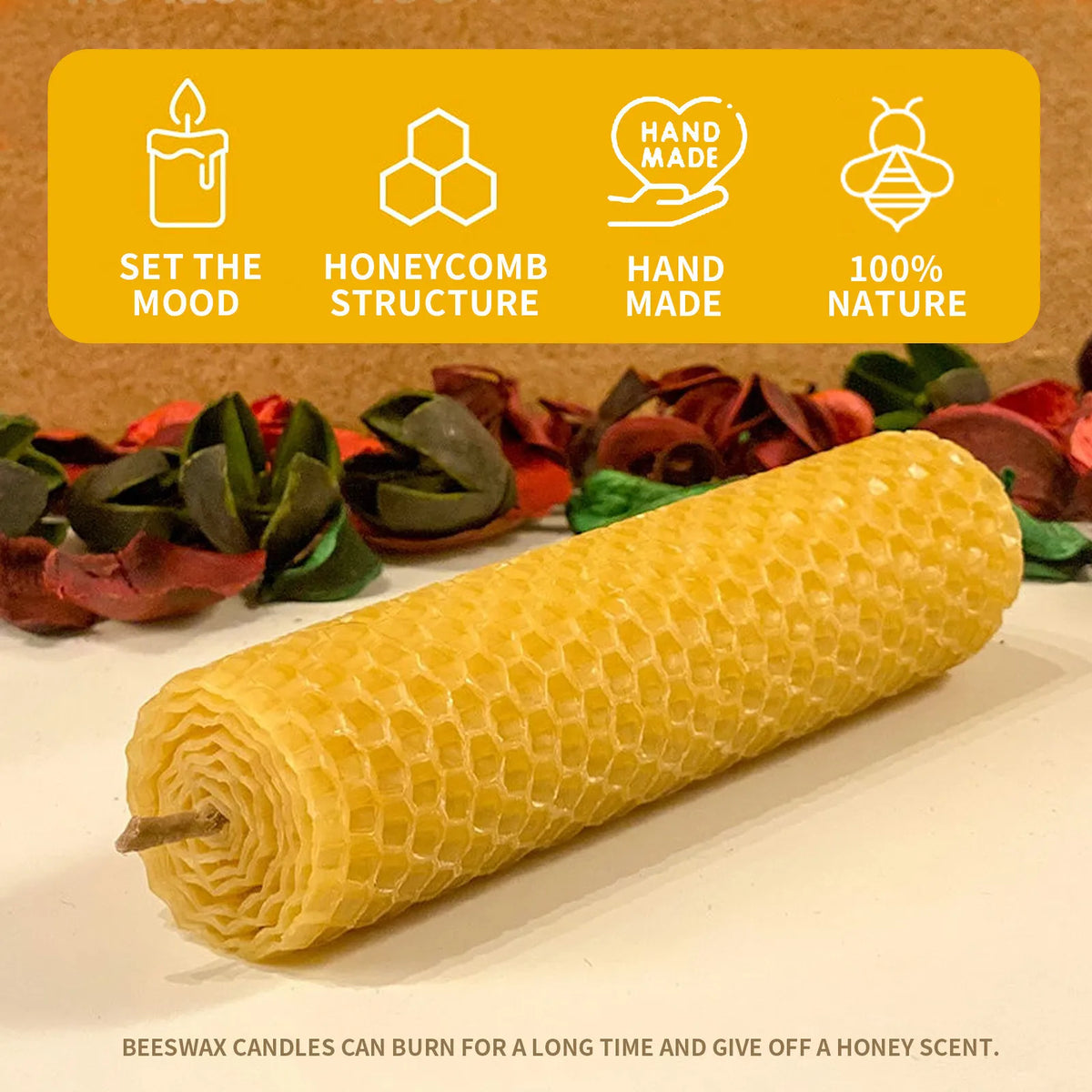 Handmade Beeswax Taper Candles – 10-Piece Honeycomb Roll Set