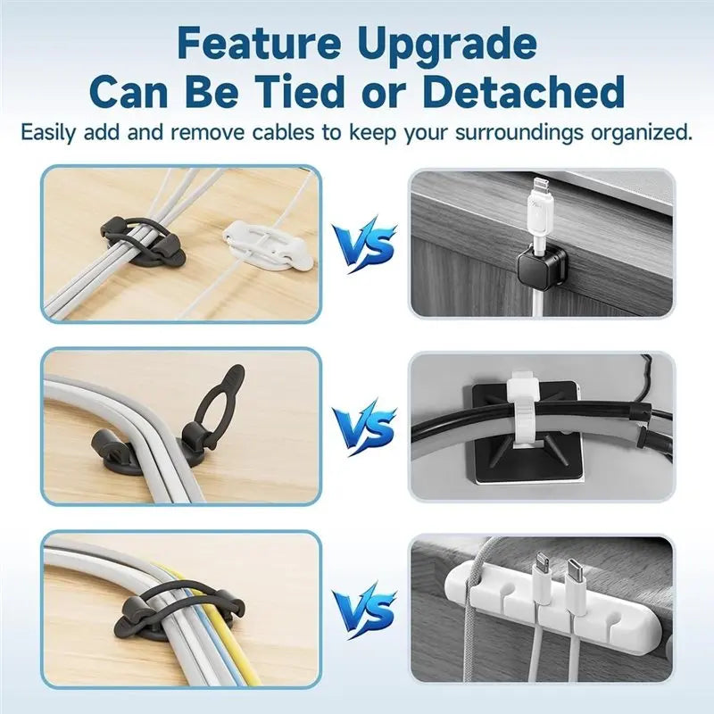 Self-Adhesive Cable Management Clips – 10-Set Reusable Cord Organizer