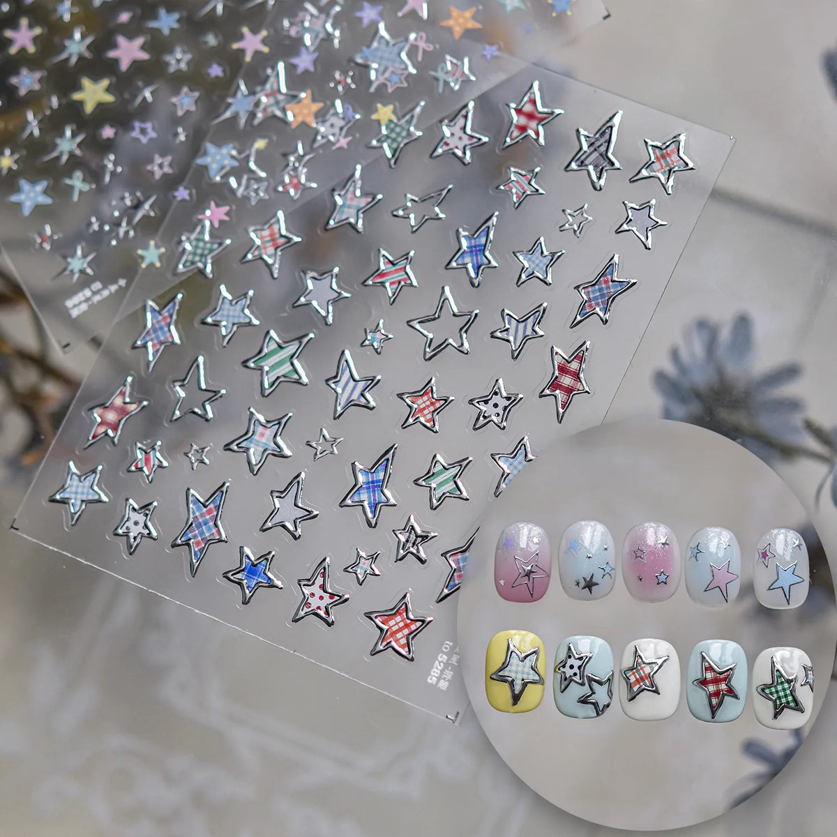 5D Star Nail Stickers – Gold Silver Laser Self-Adhesive Decals