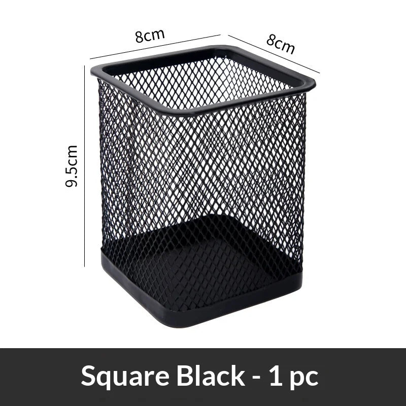 Metal Mesh Pen Holder Round Square Desk Stationery Organizer
