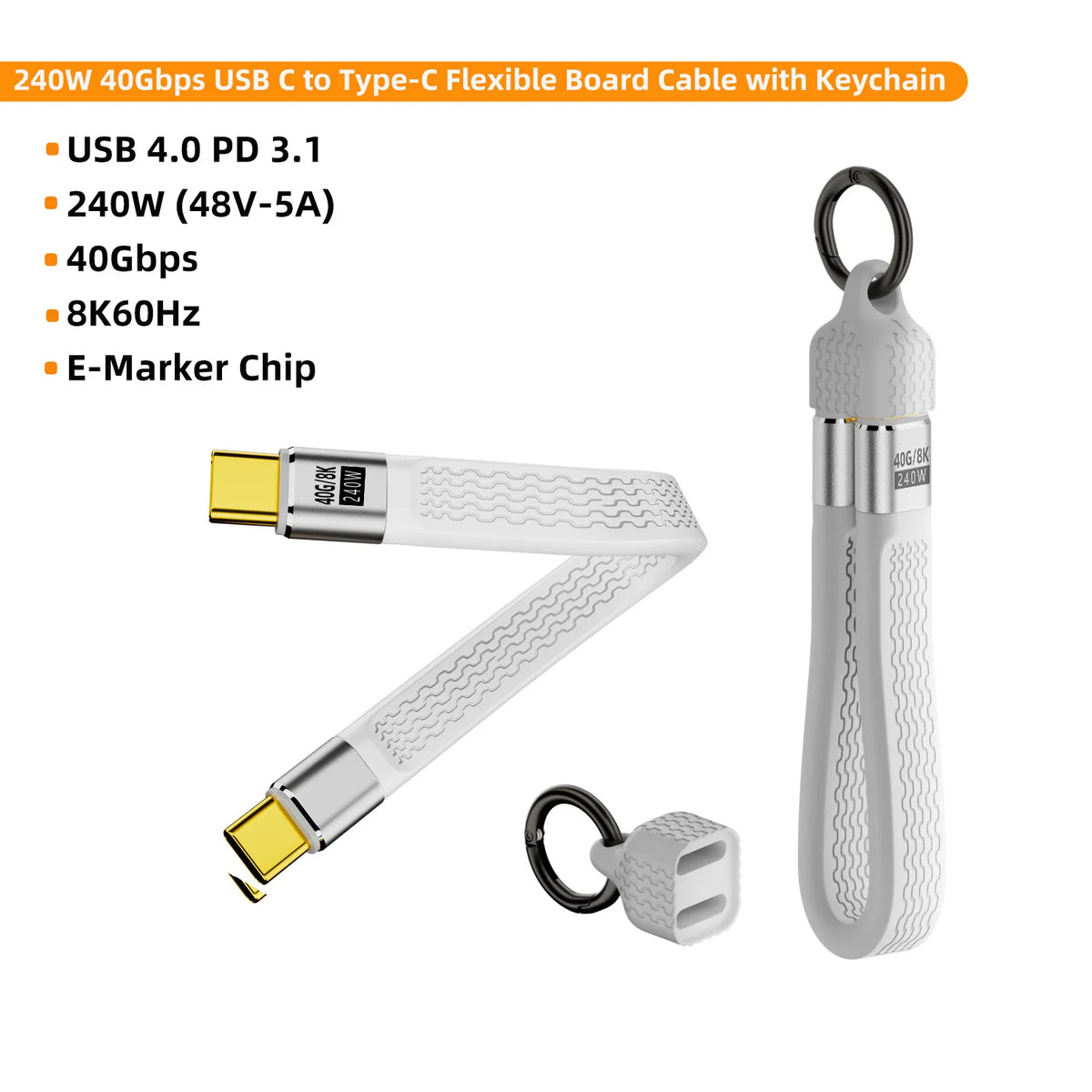 USB4 Keychain Cable 240W 40Gbps Thunderbolt 4 8K@60Hz USB-C