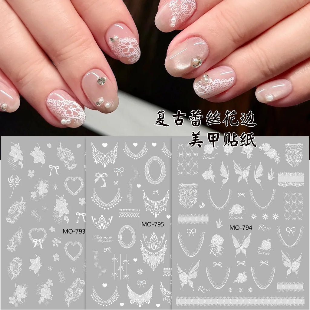 3D Lace Nail Stickers – Vintage Rose Bow Butterfly Decals