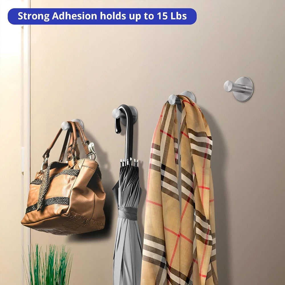Self Adhesive Stainless Steel Wall Hooks – No Drill