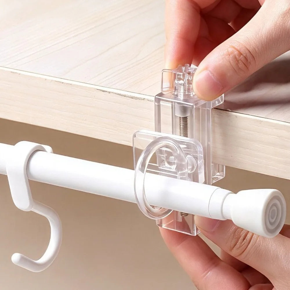 Clear Clip-On Curtain Rod Holder – Adjustable Clamp Bracket