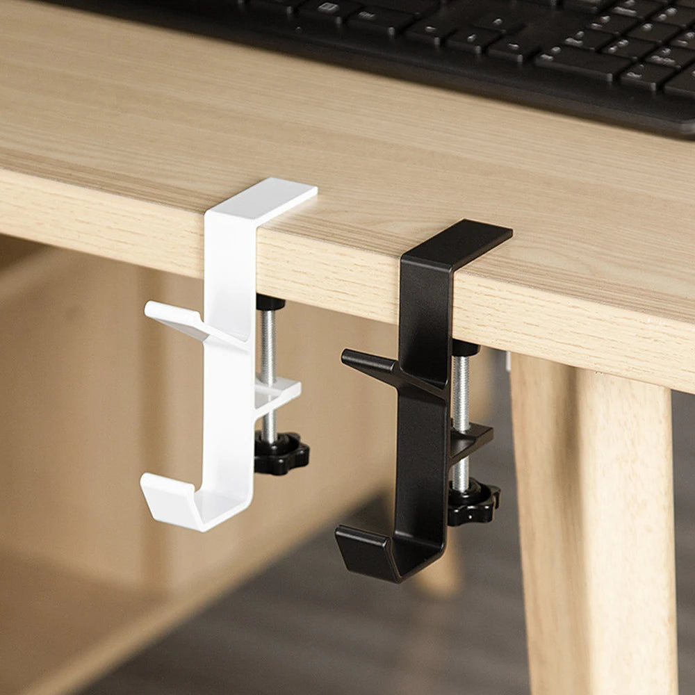 Adjustable Desk Edge Hook – Dual Bag & Headphone Hanger
