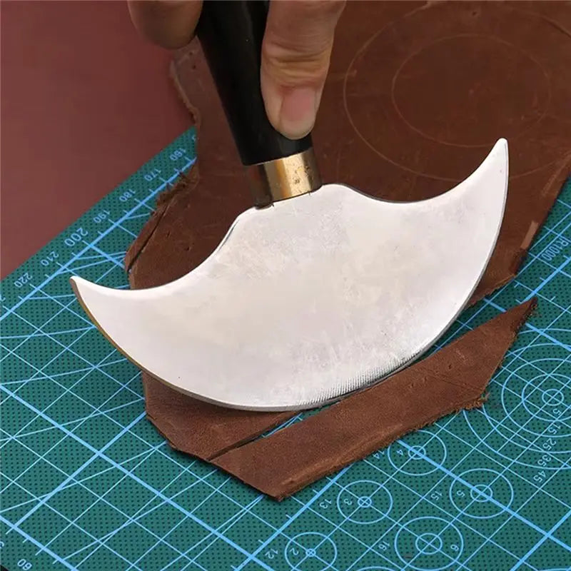 Round Blade Leather Skiving Knife – Wood Handle DIY Cutter Tool