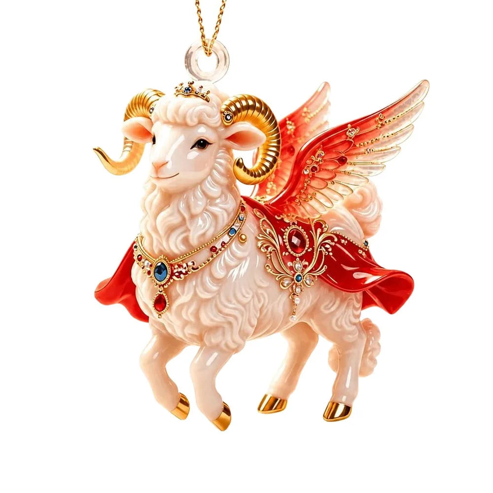 Acrylic Rhinestone Goat Hanging Ornament – Zodiac Pendant