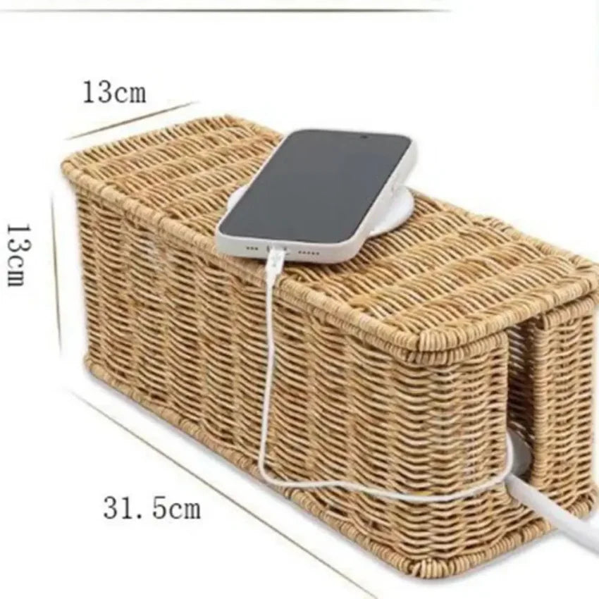 Handwoven Rattan Cable Management Box – Cord Organizer