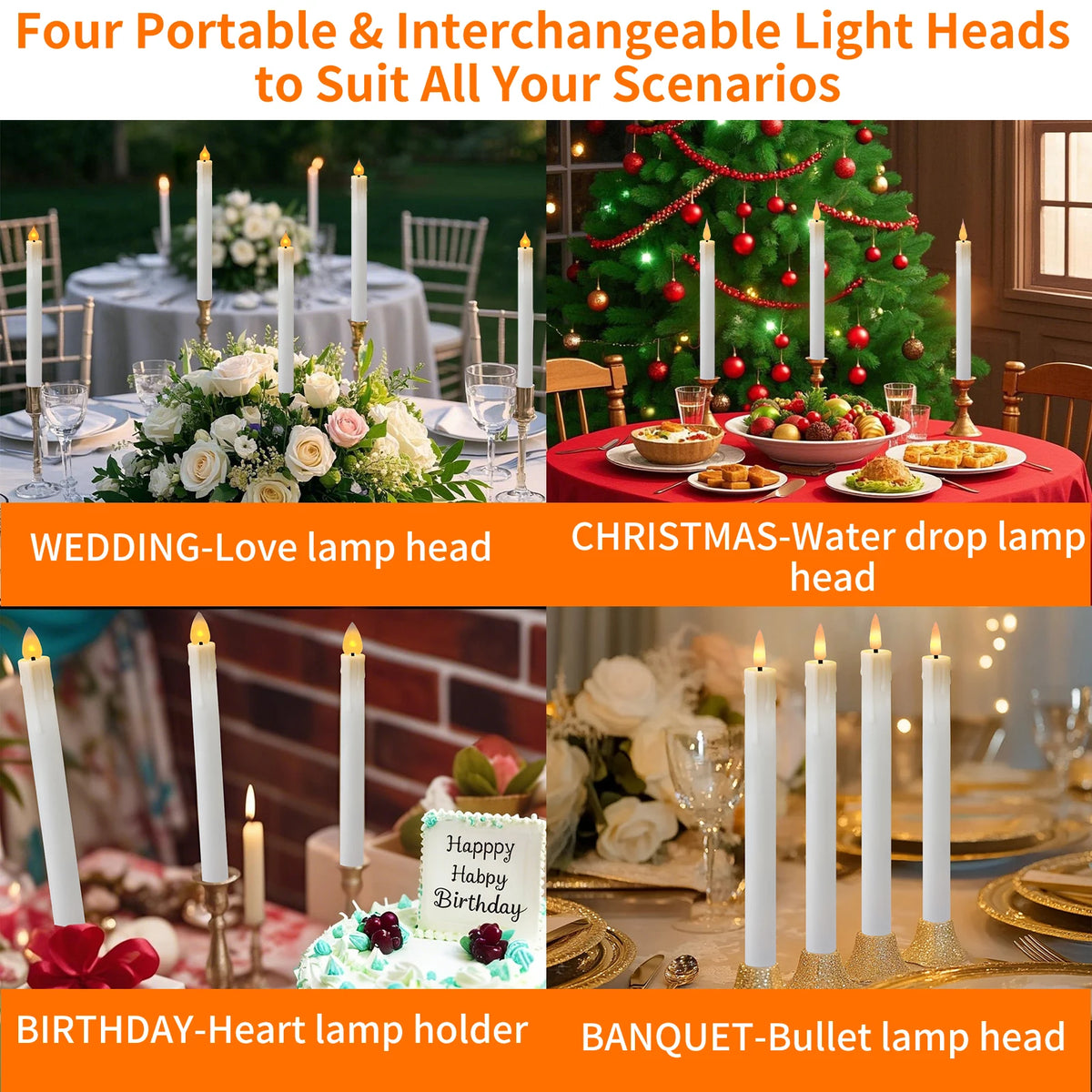 6-Pack Rechargeable Flameless Taper Candles 9.6" Remote & Timer