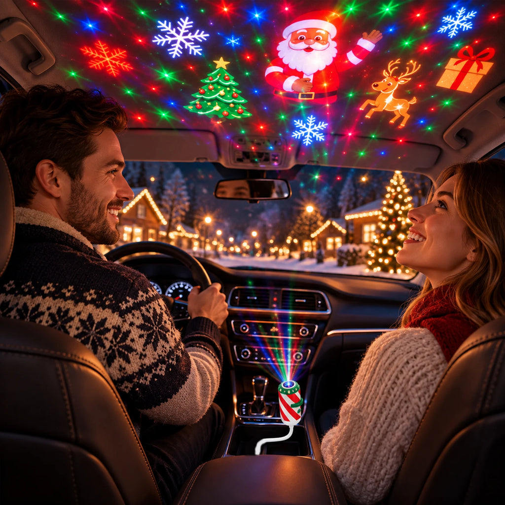 Christmas Car Projector Lamp – LED Santa & Snowflake Light