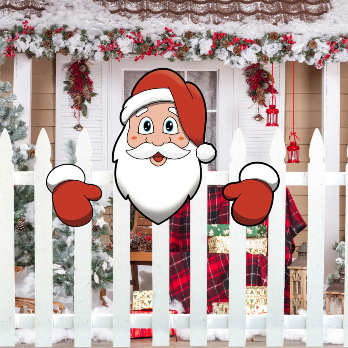 Santa Claus Fence Peeks Christmas Outdoor Decoration PVC Set