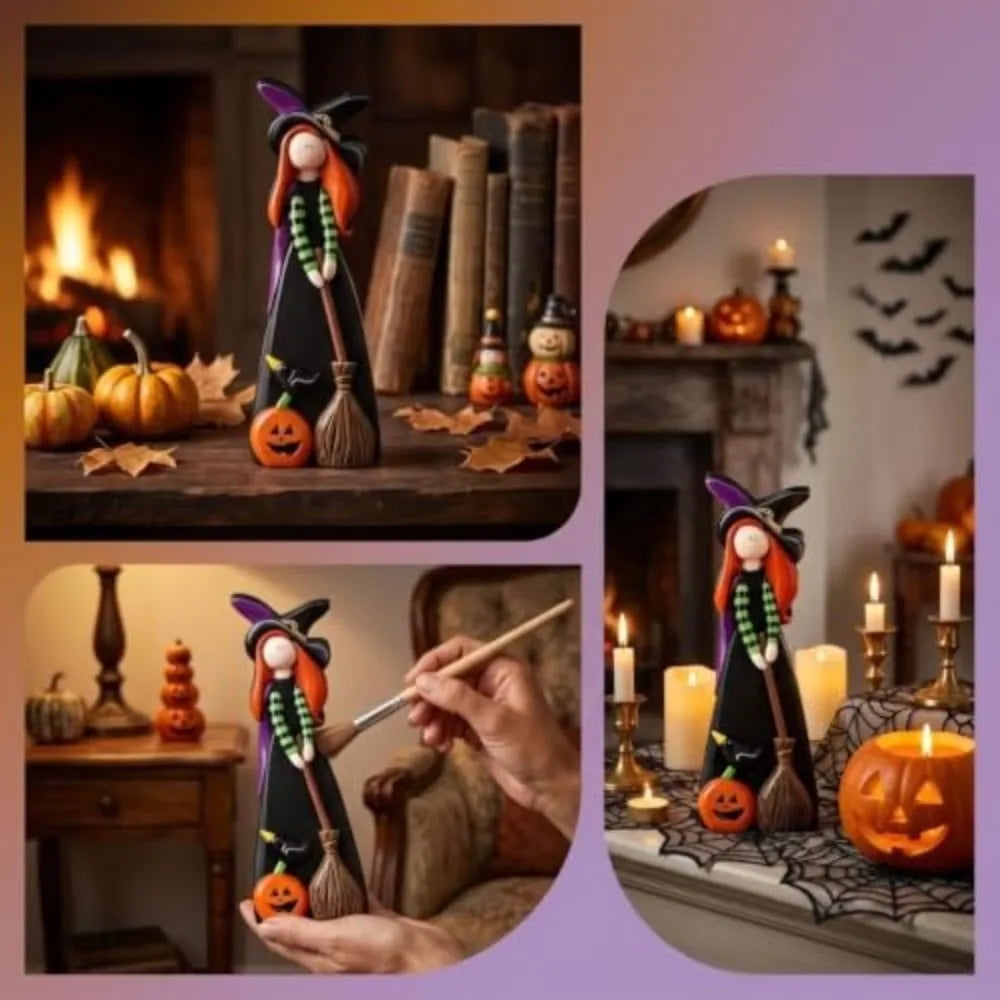 Wooden Scarecrow & Witch Tabletop Halloween Decor Set