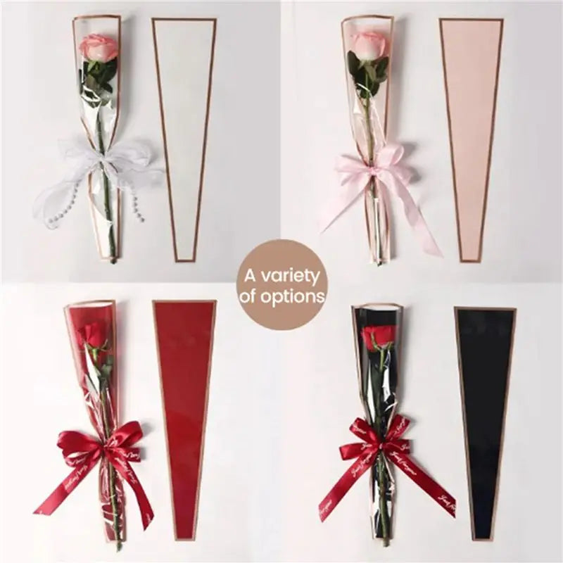 100-Pack Black Single Rose Sleeves – Floral Bouquet Wrapping Bags