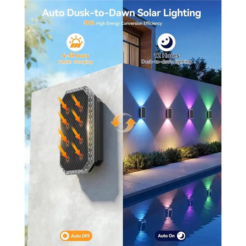 6-Pack RGB Solar Fence Lights Bi-Directional Uplight Downlight