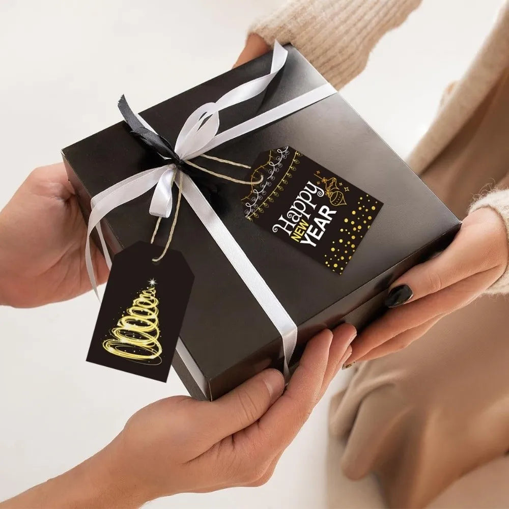 24pcs Black Gold Christmas Gift Tags with Hemp Rope
